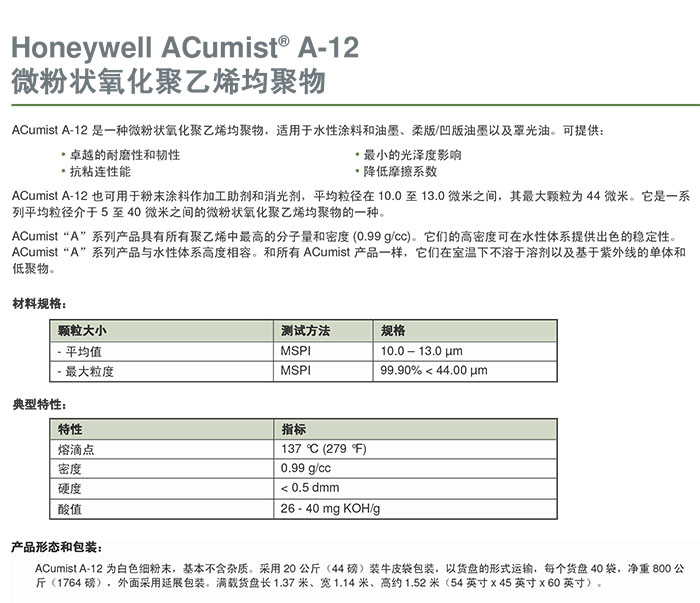 霍尼韋爾蠟粉 ACumist A-12 原裝進口A12